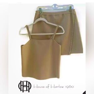 NWT HOUSE OF HARLOW 1960 Beige Top and Skirt Set SZ: M